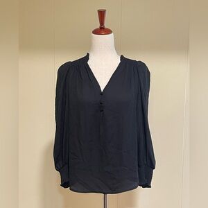 Tahari Semi Sheer Blouse With Balloon Sleeves Black Size M